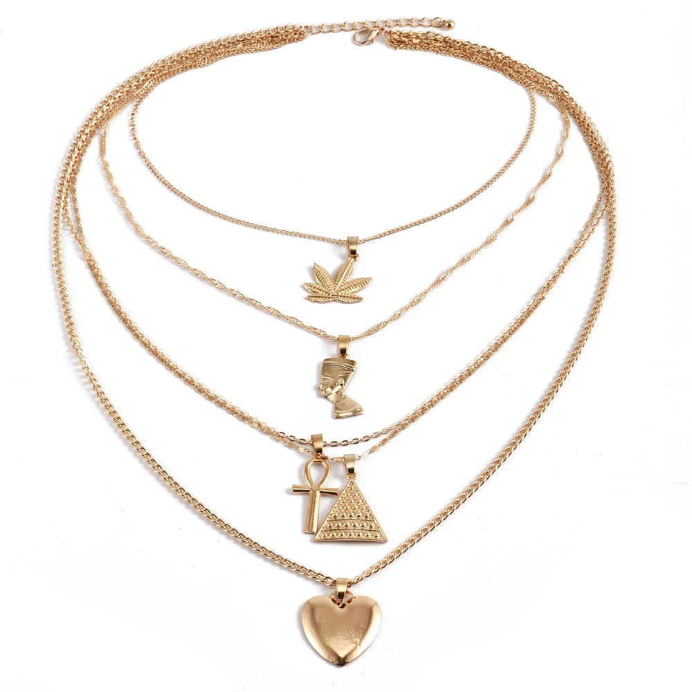Женское Ожерелье s& Кулоны многослойное в форме листа, в стиле бохо треугольное сердце крест ожерелье для женщин длинное Массивное колье ожерелье ювелирные изделия