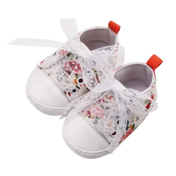 

Baby Lace-Up Crib Shoes Anti-slip Baby Girls Breathable 0-18M Floral Print Anti-Slip Shoes Sneakers Soft Soled First Walkers