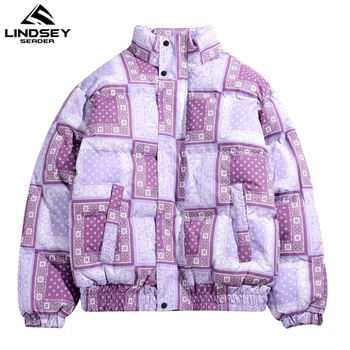 

LINDSEY SEADER Men's Winter Warm Jacket Coat Checked Plaid Vintage Heated Padded Puffer Jacket Oversize Male Parka Men Clothing