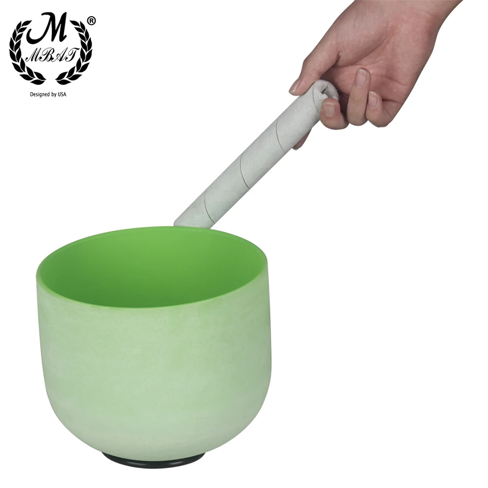 M MBAT 8 Inch Note B Crystal Singing Bowl Green Frosted Quartz Meditation Yoga Sound Healing Perfect Singing Bowl Rubber Stick