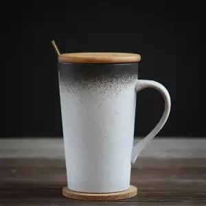 Керамическая кружка с крышкой, ложка, креативная индивидуальность, тренд, большая емкость, чашка для воды, для мужчин и женщин, пара чашек для кофе, кружки для путешествий - Цвет: 380ML