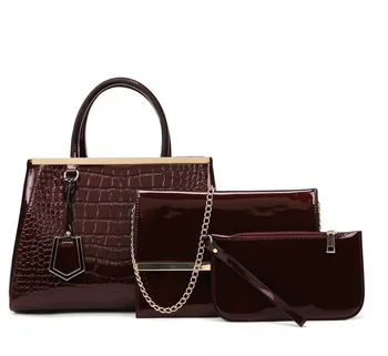 

Brand 3 Sets Women Handbags High Quality Patent Leather Female Messenger Bag Luxury Tote+Ladies Shoulder Crossbody Bag+Clutch