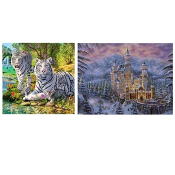 

2 Set Diy 5D Diamond Painting Kit Embroidery Home Deco - Two Tigers & Snow Castle