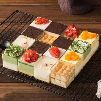 

20pcs Transparent Plastic Cake Decoration Cup Square Container Mousse Cup With Cover For Jelly Yogurt Dessert Party Supplies A2