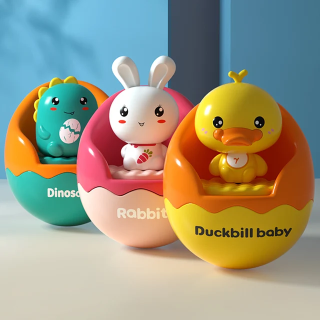 0-36Months Baby Tumbler Rattle Toy Soft Sensory Silicone Bath Toy Newborn Teether Infant Hand Bell Toys Press Squeaky Roly-Poly 5