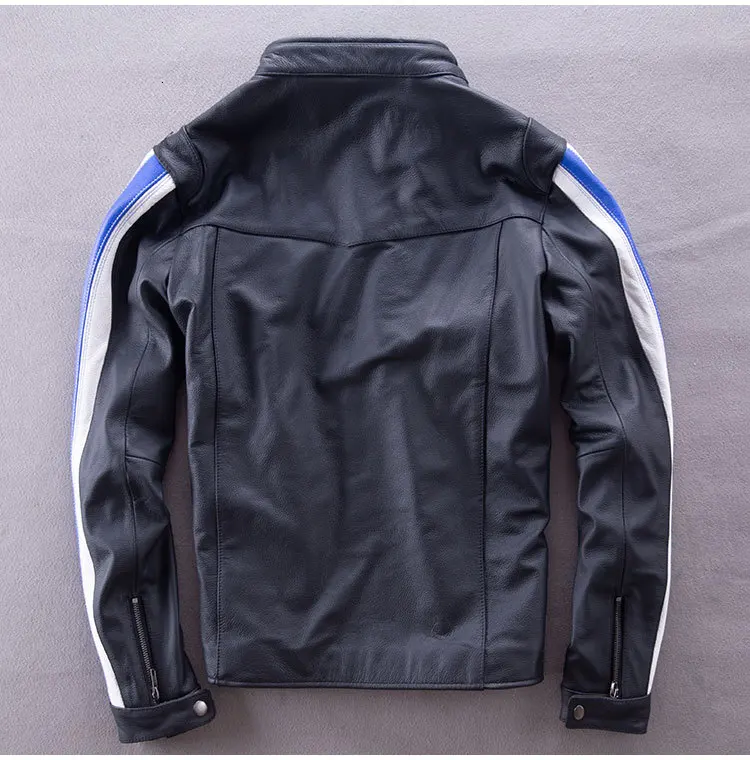 New Men Genuine Mortorcycle Leather Jacket Fashion Spliced Cowhide Biker Jackets Free Shipping