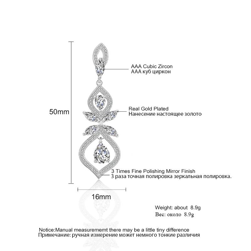 ZAKOL Роскошные циркониевые серьги-люстры, висячие серьги для женщин, юбилейные модные свадебные украшения в виде листьев FSEP308