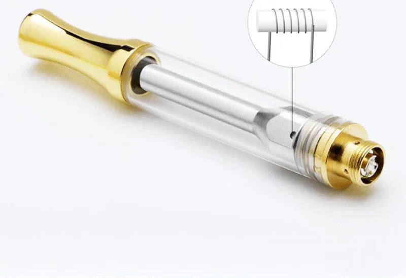 500pcs/Lot Golden Glass Cartridge With Retail Packaging 1.0ml Vaporizer Pen Cartridge with Ceramic Coil For Thick Oil