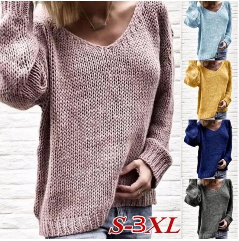 

Women Solid V Neck Sweaters Women Clothes 2019 And Pullovers Knitted Autumn Winter Clothing Pullover Jumper Pull Femme