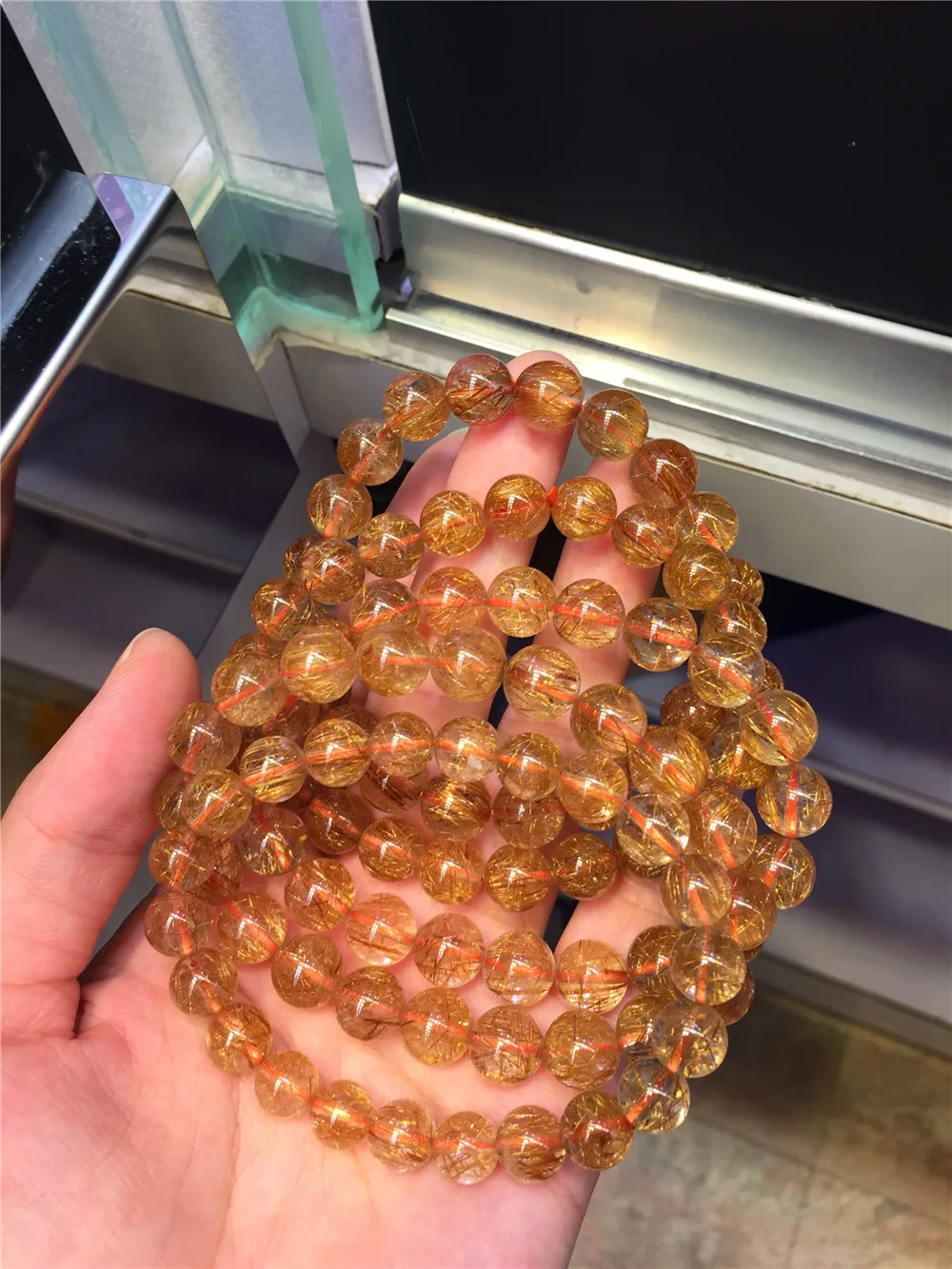 

AAAAA 13-15mm Natural Copper Rutilated Quartz Crystal Bracelet Round Beads Fashion Gemstone For Woman LadyFashion Bracelet