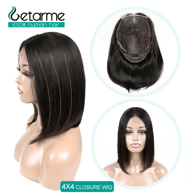 

Brazilian Bob Lace Closure Wigs 4x4 Closure Short Glueless Lace Straight Human Hair Wigs Non Remy Pre Plucked With Baby Hair