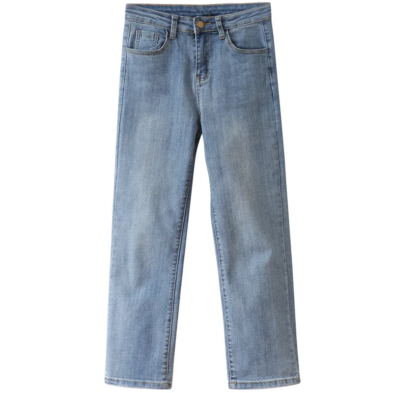 Autumn Basic High Waist Straight Tube Pants Washing Whitening Leisure Cowboy Denim Jeans Pants Women New Fashion Streetwear