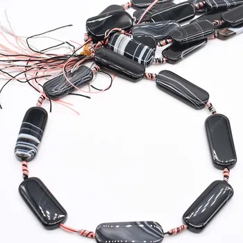 

2 strands/lot 41mm Natural black stripes rectangular Agates smooth natural stone beads For DIY Necklace Bracelets