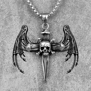 

Stainless Steel Gothic Skull Cross Sword Men Necklaces Pendants Chain Punk for Boyfriend Male Jewelry Creativity Gift Wholesale