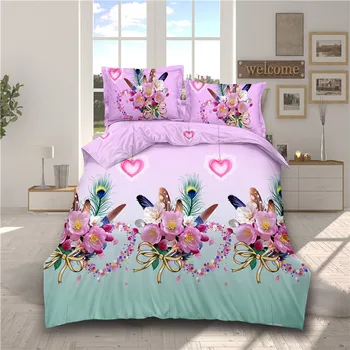 

W258 Printed Quality Polyester / Cotton Sheet,Pillowcase & Duvet Cover Sets Jacquard Comforter Bedding Sets Pink Blue Red Flower