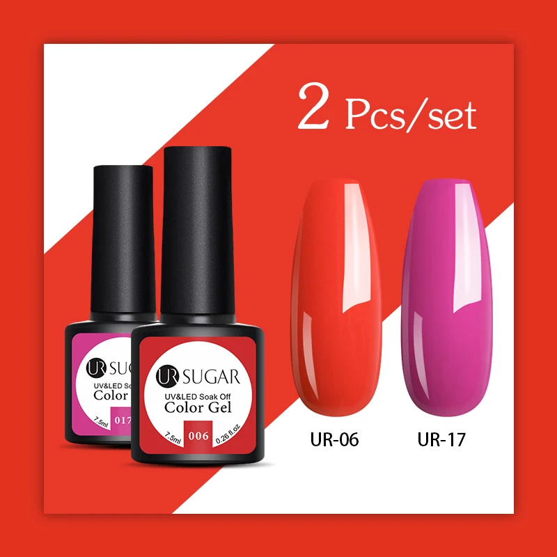 UR SUGAR 2PCS/LOT Nail Gel Polish Set Violet Red Hybrid Long Lasting Nail Lacquer Set Sequins Gel Glitter UV Gel Nail Set - Цвет: 2pcs