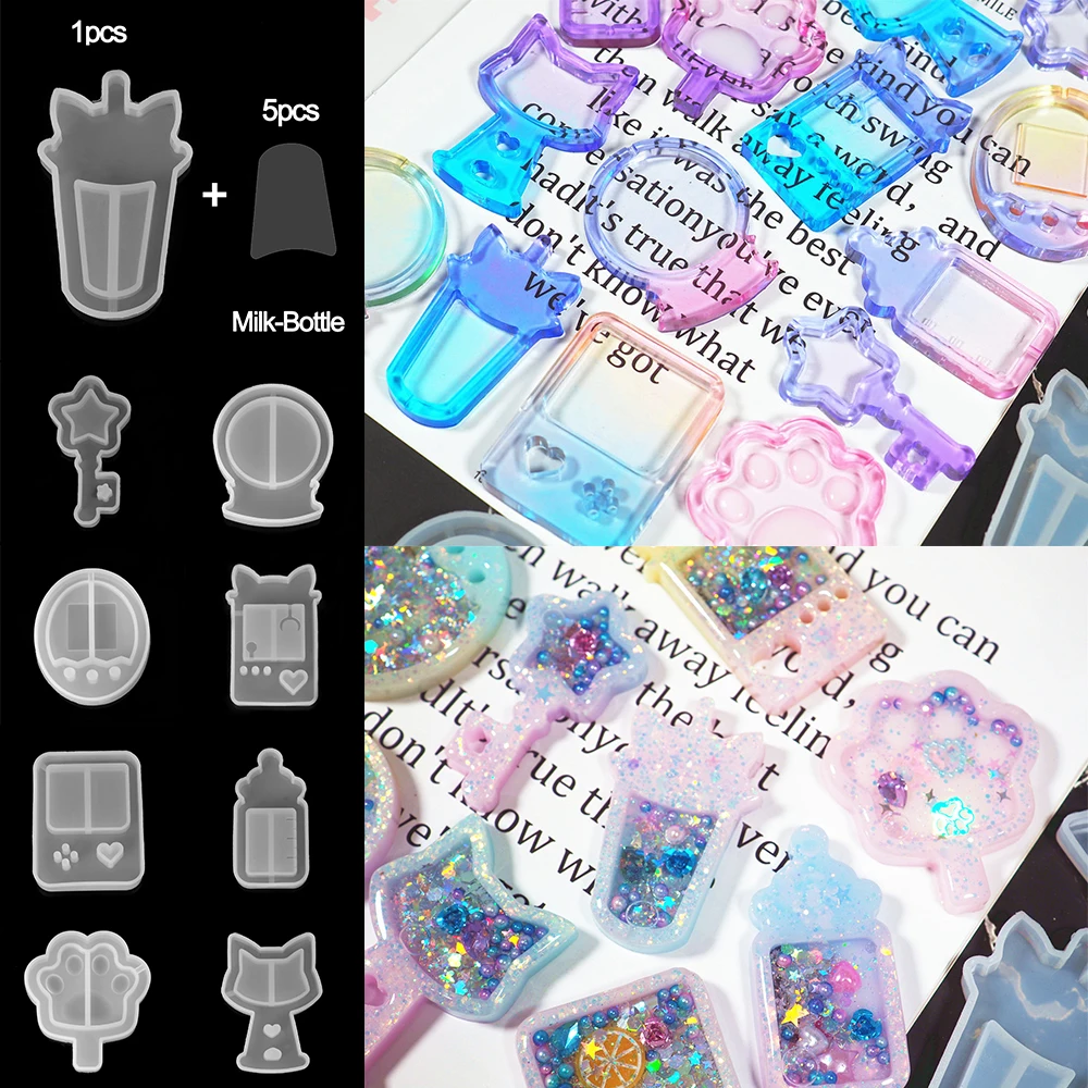 

1 pc Mould and 5 pcs Plastic Sheet Quicksand Cat Paw Game Console Crystal Epoxy Resin Silicone Mold Jewelry Making Tools Pendant