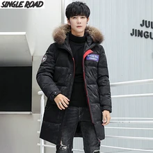 SingleRoad пуховик мужской зимний длинный Новая модная куртка на утином пуху Мужская ветровка от снега с капюшоном теплая верхняя одежда для мужчин