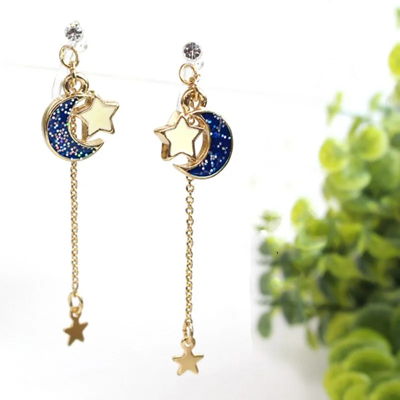 Женские сережки в стиле аниме Sailor Moon капельки с синей Луной и звездой