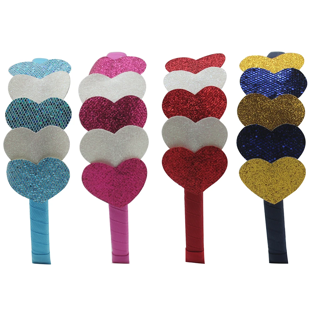 Adogirl Sequine Loveheart слоистая повязка на голову Блестящий ободок для волос для девочек Детская нарядная лента для волос ручной работы Изысканные аксессуары для волос