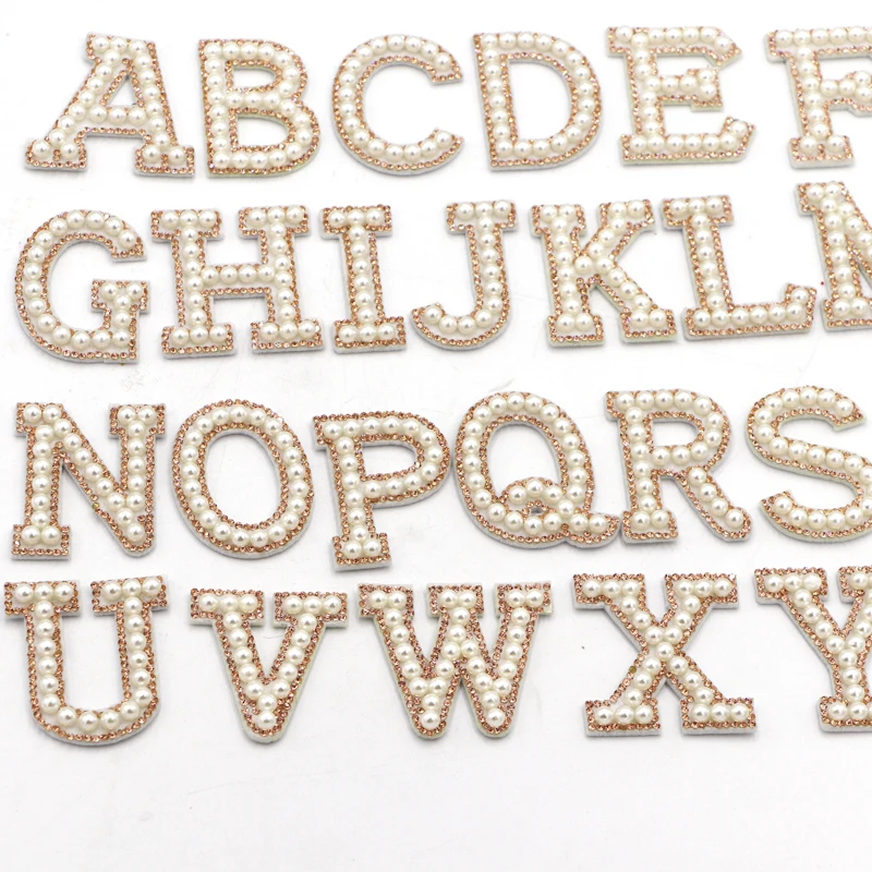 26 brief Gold Strass Perle Englisch Alphabet Patch 3D Perlen Aufkleber Mixed Stickerei Patch Für Kleidung Logo Diy Applique – Detail 3