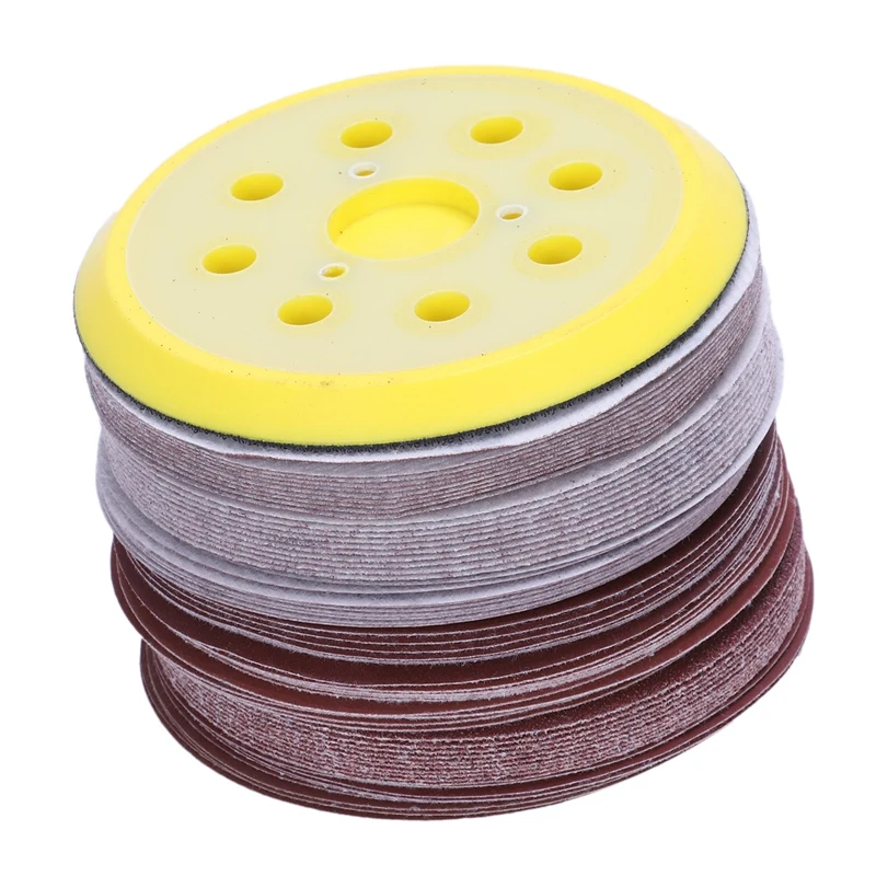 70 шт 5-дюймовый шлифовальные диски с шлифовальные станки площадку, 8 отверстий прочный шлифовальные диски 40/80/120/240/320/600/800 Ассорти крупа наждачная бумага для удаления пыли