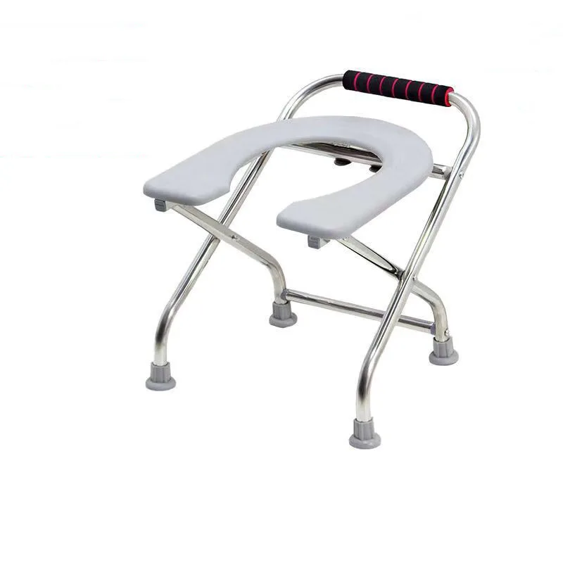 Folding stainless steel potty chair U shape Bathroom stool Non Slip