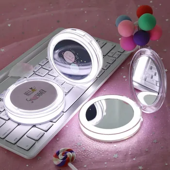 

Cosmetic Mini Portable Pocket LED Makeup Mirror with Light Rechargeable Make-up Folding Beauty Mirror Make Up Mirror USB Charing