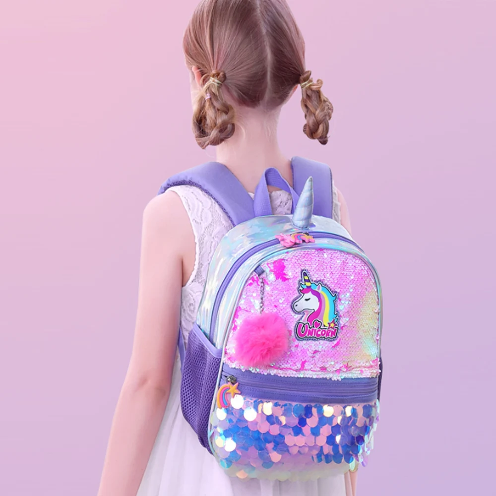 Sunveno unicorn meninas sacos de escola reversível