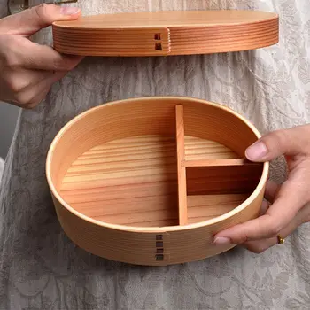 

Multifunction Wooden Lunch Box Bento Box with four part Internal Separator cryptomeria Food Container