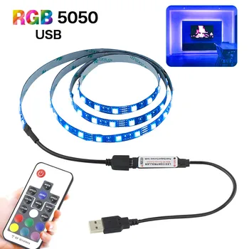 

USB LED Strip 5050 RGB Flexible LED Light DC 5V RGB Color Changeable Black PCB For DIY TV Background Lighting With 17keys Remote