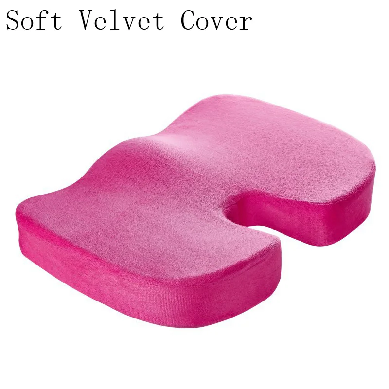 Домашняя ортопедическая гелевая Подушка с эффектом памяти, пенная u-образная чашечка, массажное сиденье для путешествий, автомобильное офисное кресло, защищающее здоровое сидение, дышащие подушки - Цвет: Pink-Velvet Cover