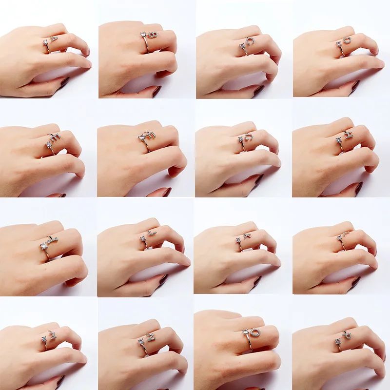 HI MAN Pav&eacute; CZ Adjustable 26 Initial Letter Ring For Women Jewelry Friendship Gift finger ring,adjustable rings