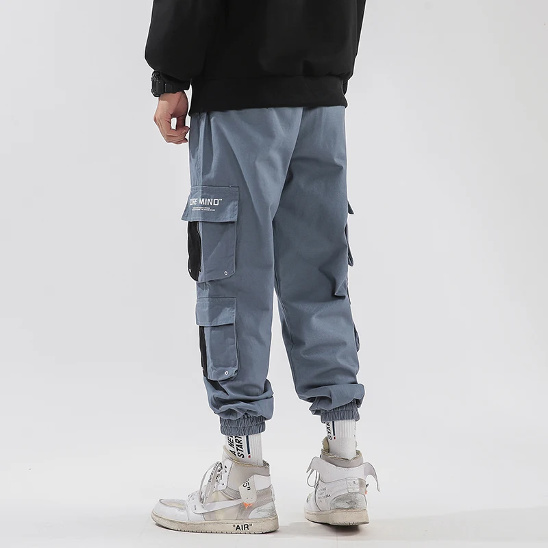 Yasword Men Cargo Pants Casual Trousers Straight Ankle-Length Solid Color Fashion Loose Male Elastic Waist Clothing Streetwear