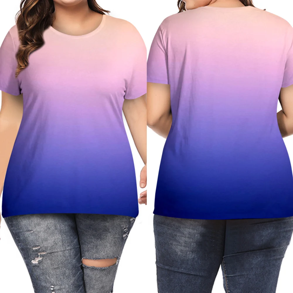 

Plus Size Tops Women Summer 2020 6XL Short Sleeve T Shirts Gradient tee shirt femme Loose O-Neck Casual Tshirt Print T-Shirt Q30