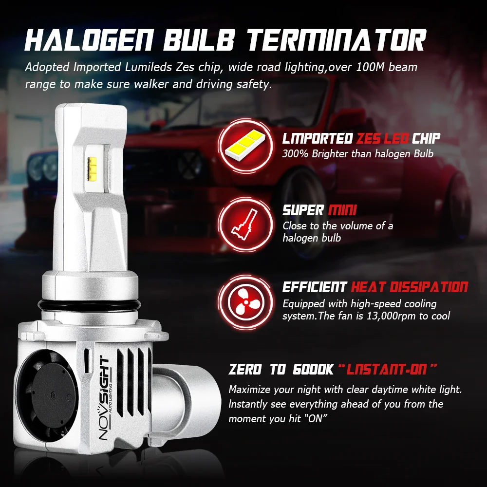 Novsight H7 H4 H3 H1 Светодиодные Автомобильные фары 6000K 10000лм пара автомобильных фар H11 9005 9006 HB2 Hi/lo луч авто фары лампы