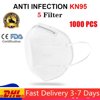 

1000pcs Masks Reusable KN95 Mask Protection Face Masks 95% Filtration Mouth Cover Anti Dust Pollution