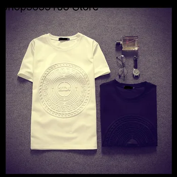 

Men Embossing Space Cotton Short Sleeve T Shirt Men's Wear Extra Large Size Half Sleeve Round Neck