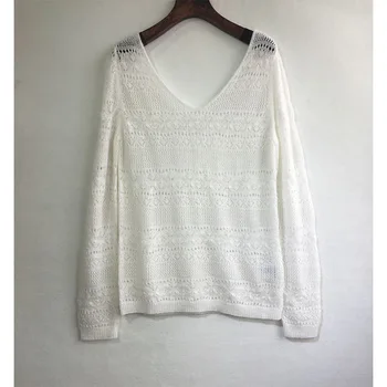 

Women Sweater Romantic V-neck Sweater Blouse Hollow Sweater Women