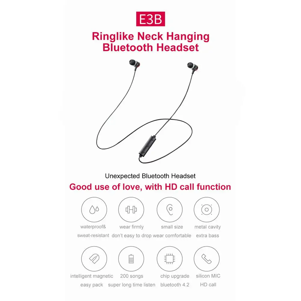Для E3B в ухо типа беспроводной Bluetooth 4,2 наушники супер бас звук спортивные наушники