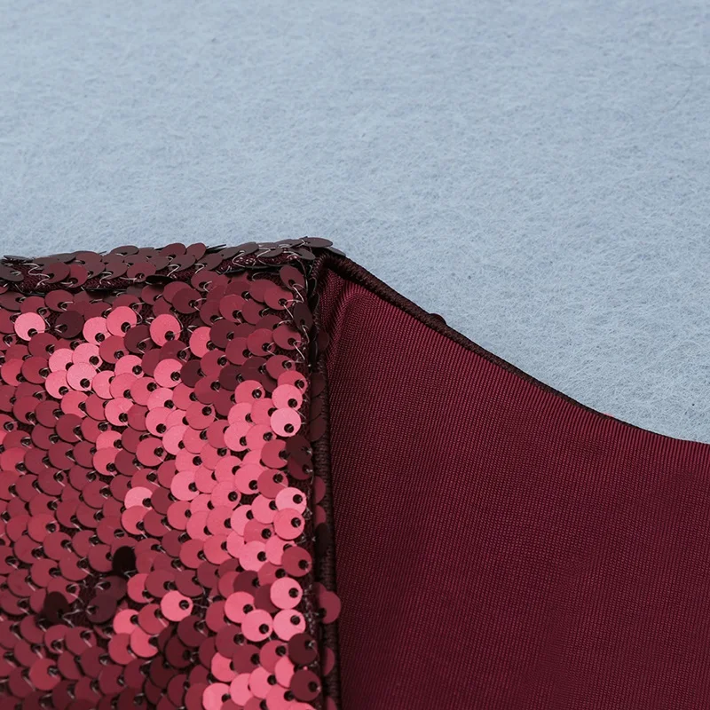 VC все Новое поступление красное женское платье с блестками Vestidos с длинным рукавом v-образный вырез вечерние платья до колен