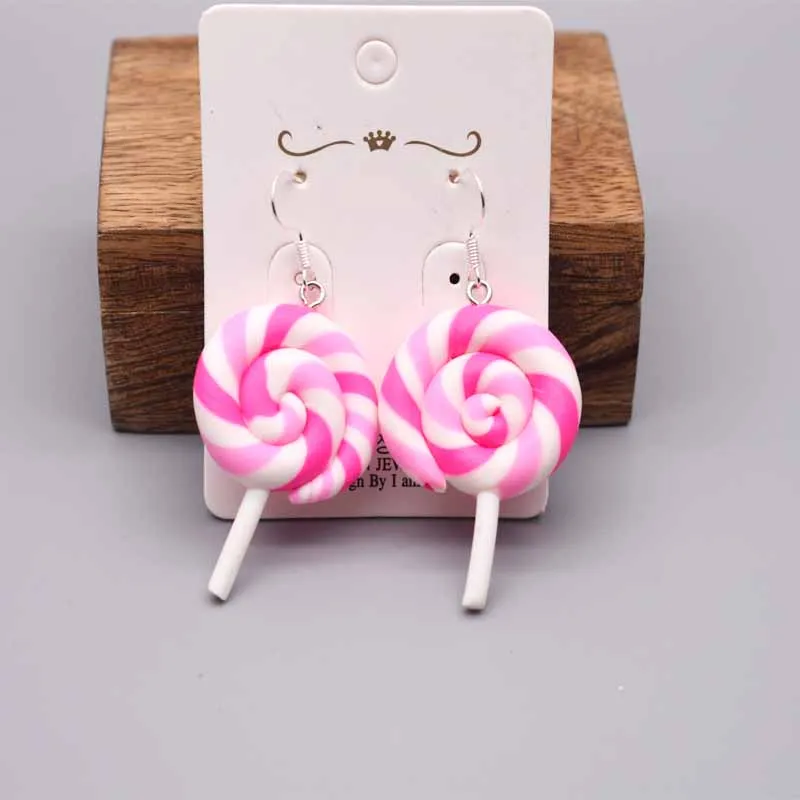 Drop Earrings Women Soft Clay Handmade Cartoons Rainbow Lollipop