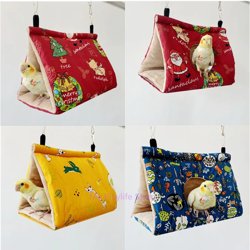 Bird Cage Accessories Winter Warm Bird Nest House Parrot Hanging Hammock Velvet Shed Hut Finch Cage Plush Birds Hideaway Sleeping Bed Perch Swing bird house bird hammock artificial bird nest