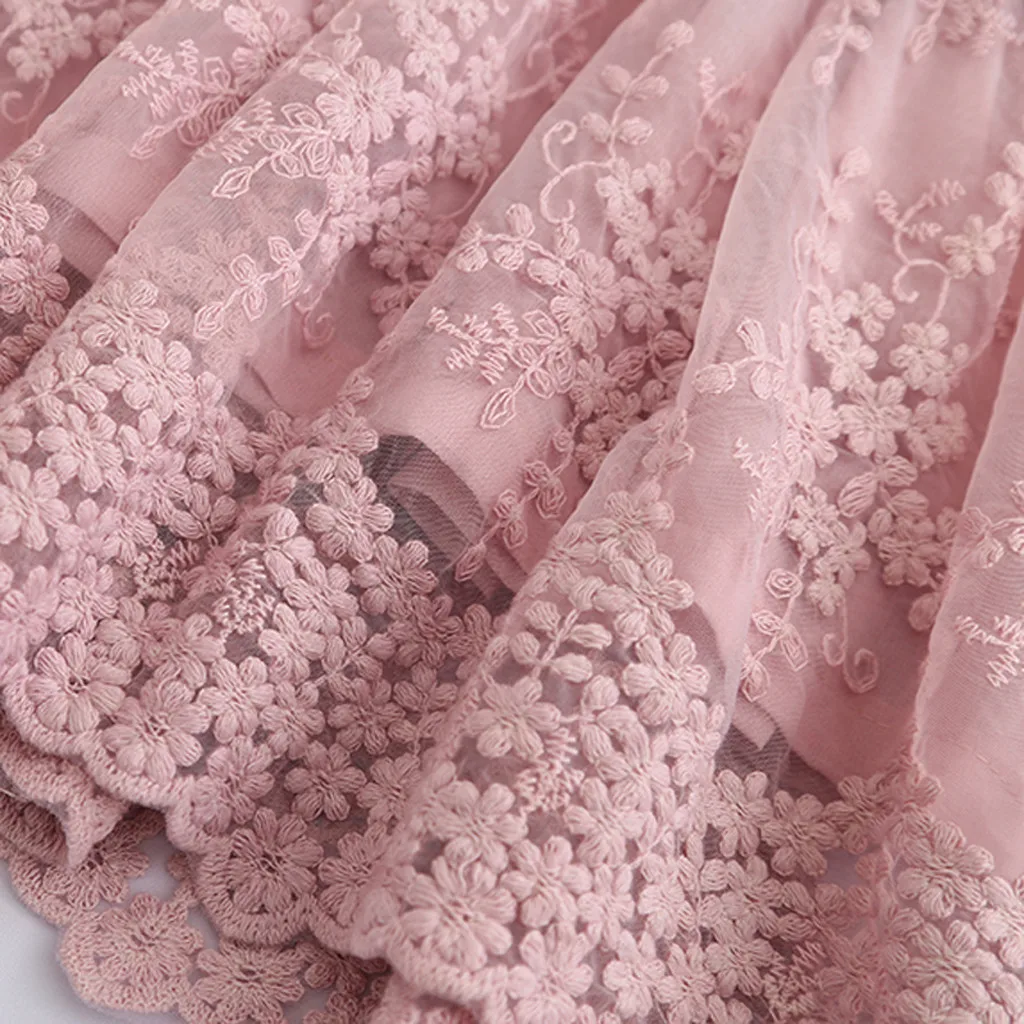 Summer Toddler infant Baby Kids Girls Dress Solid Patchwork Ruched Lace Party Dress Princess wedding Dress Children clothing#p4