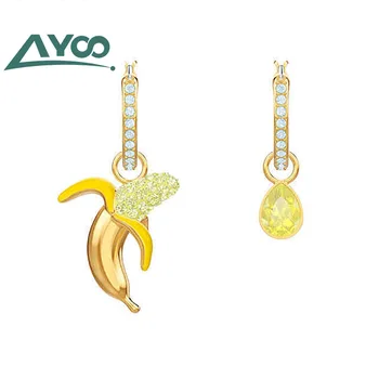 

AYOO High quality SWA asymmetric design cute fun banana drop earrings ladies earrings earrings