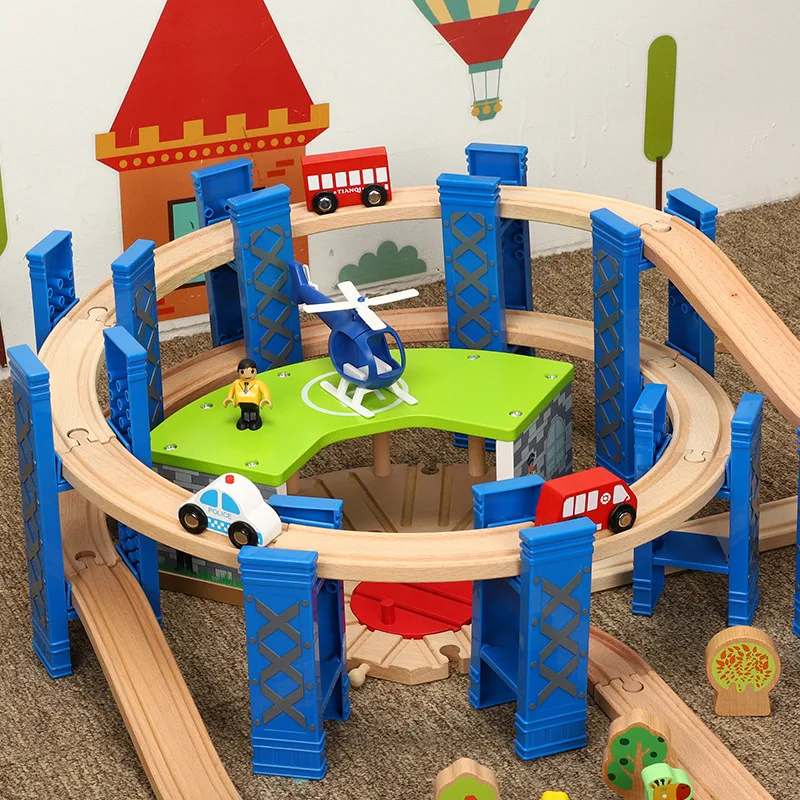 US $127.22 Wooden Small Train Track Circular Pier Green Garage Cargo Toy Childrens Train Birthday  Holiday Gift Wooden Track