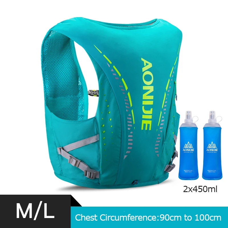 ML Turquoise 450ml F AONIJIE C958 Adv для бега кожи ультра жилет 8L гидратация Рюкзак Пакет мешок мягкая вода мочевого пузыря колба для пеших прогулок тропа марафон гонки - Цвет: ML Turquoise 450ml F
