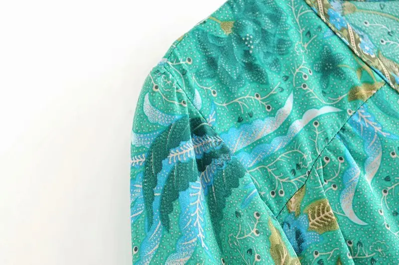 Boho Chic для птичек, с цветочным принтом, с расклешенным рукавом и бахромой пляжное богемное мини платья свободного кроя, с v-образным вырезом из искусственного шёлка винтажное платье