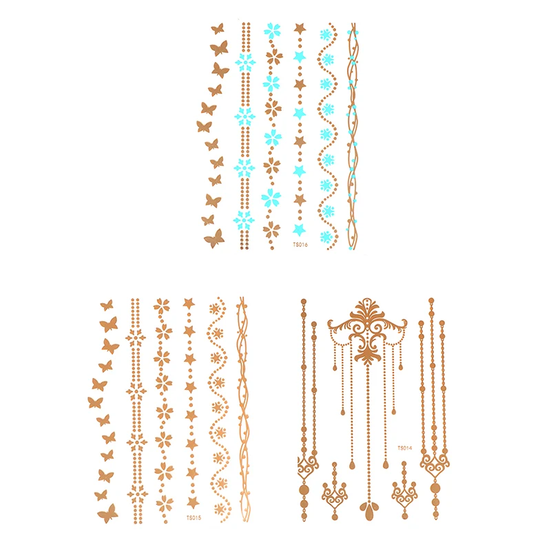 1Piece Flash Leaf Bracelet Gold Metallic Tatoo Temporary Sexy Women Hair Wrist Body Art Jewelry Tattoo Sticker Design