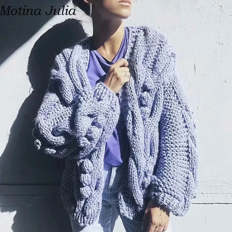 Motina Julia, повседневный вязаный свитер с начесом, кардиган для женщин, большой размер, вязаный свитер, крутой шик, вязанный кардиган